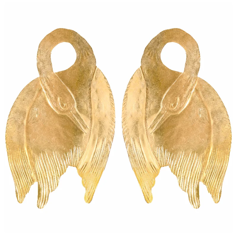 Ladies teardrop earrings-Gold Swan Earrings