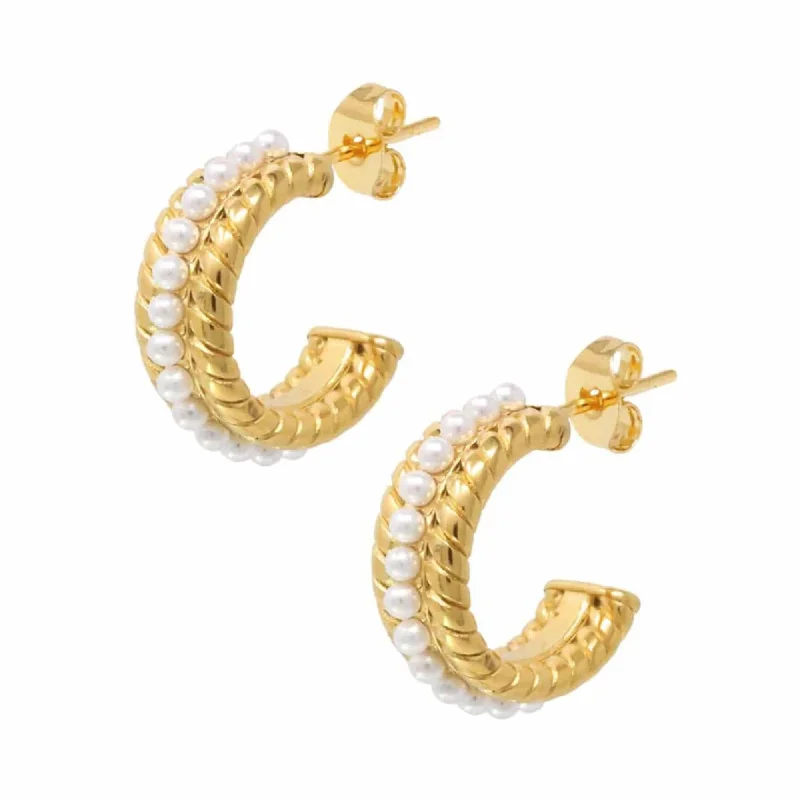 Ladies ethnic earrings-Sia Pearl Hoop Earrings