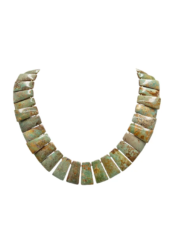 Ladies multi-layered necklaces-Natural Turquoise Slab Necklace