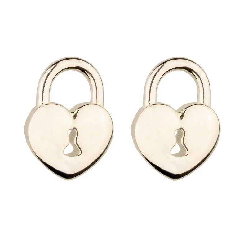 Ladies clip-on earrings-Tiny Gold Heart Padlock Stud Earring