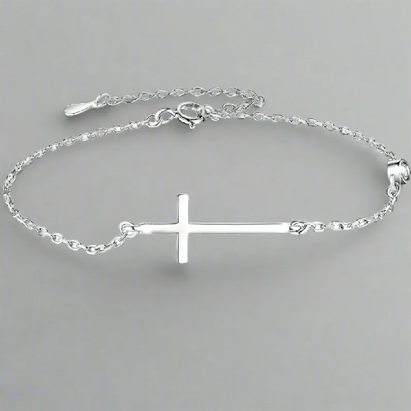 Ladies infinity bangles-Lauren Silver Large Cross Bracelet