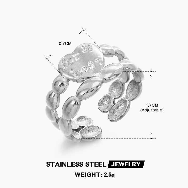 Steel Color Love Heart-Shaped Ring-ZN032S