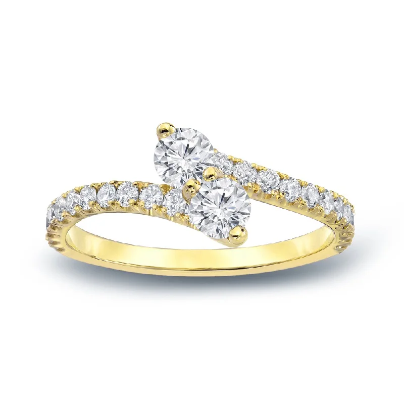 Ladies antique-inspired engagement rings-Auriya 3/4ct TDW Round Two Stone Diamond Engagement Ring 14k Gold (H-I, SI1-SI2)