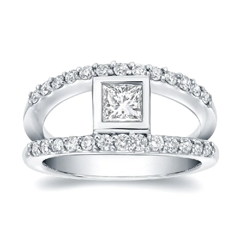 Ladies platinum diamond engagement rings-Auriya Split Shank 1ct TDW Princess-Cut Diamond Engagement Ring 14k White Gold