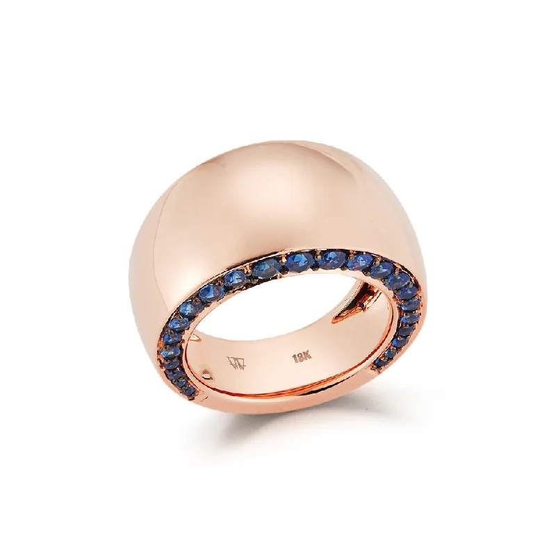 Ladies birthstone rings-LYTTON 18K BOMBE RING WITH BLUE SAPPHIRE EDGES