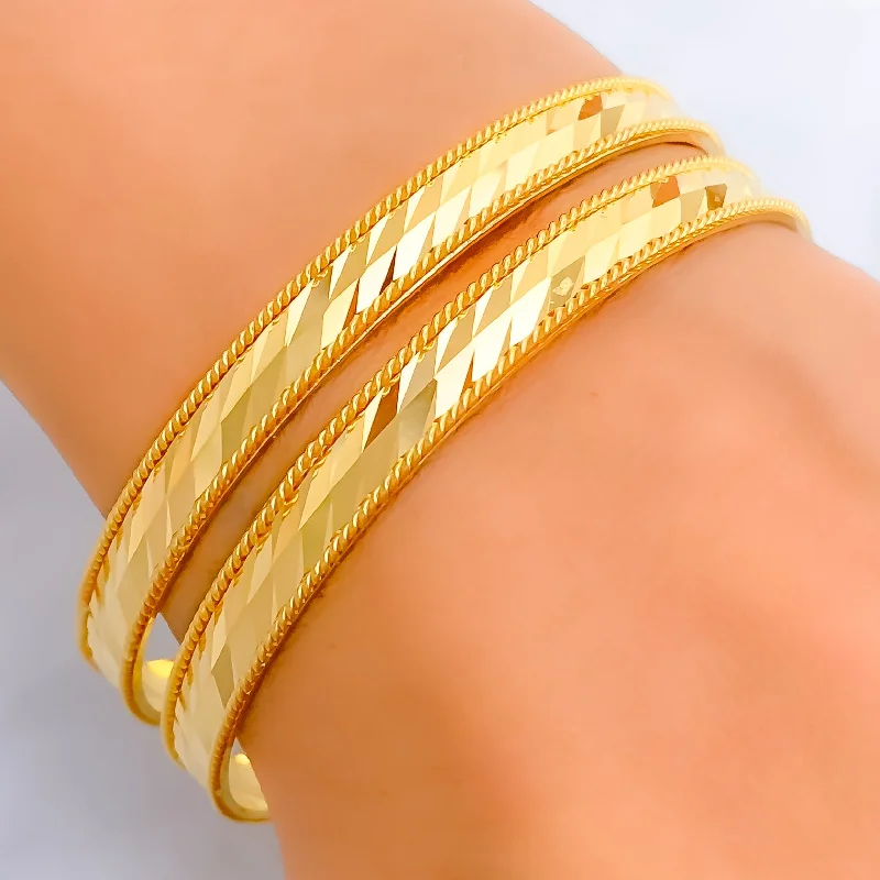 Ladies sapphire bracelets-Reflective Mirror Finished 21k Gold Bangles