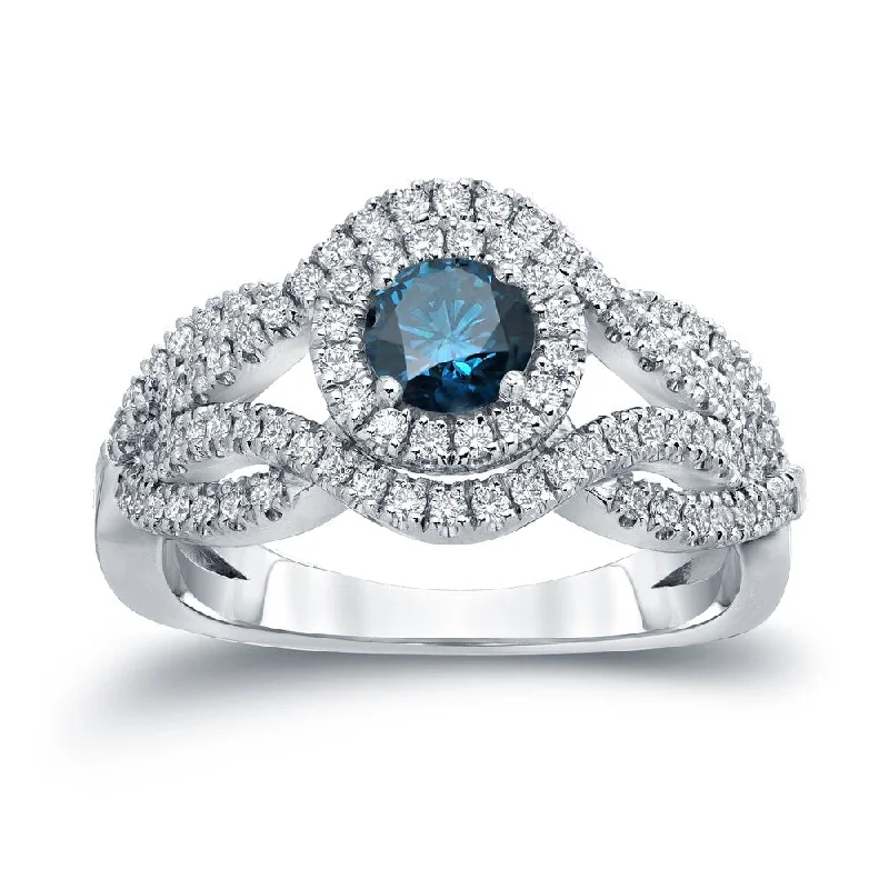 Ladies art deco engagement rings-Auriya Infinity 1ct TDW Round Blue Diamond Halo Engagement Ring 14k Gold