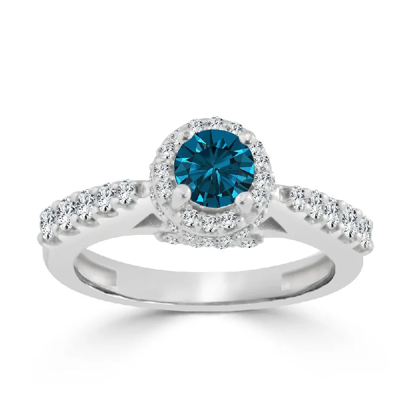 Ladies asscher cut engagement rings-14k Gold 1ct TDW Round Blue Diamond Halo Engagement Ring by Auriya (H-I, I1-I2)