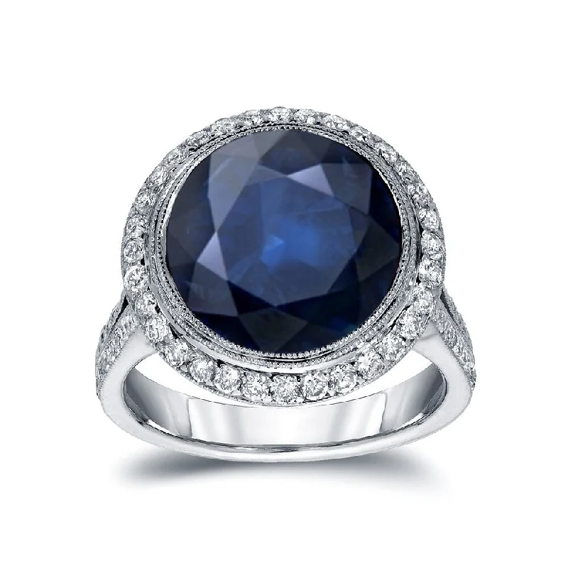 Ladies half-carat diamond engagement rings-Auriya 5 Carat Blue Sapphire and 3/4ctw Halo Diamond Engagement Ring 14k Gold