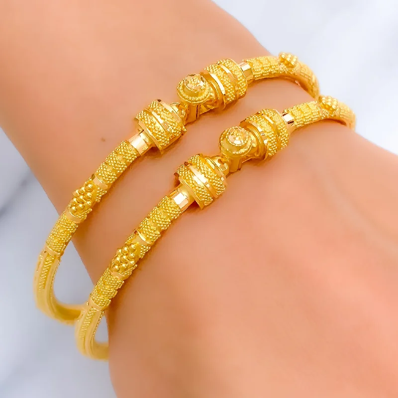 Ladies bracelet sets-Elegant Fine Beaded 22k Gold Pipe Bangles