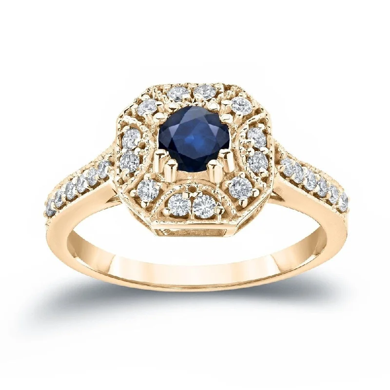 Ladies diamond and sapphire engagement rings-Auriya Vintage 1/2ct Blue Sapphire and 1/4ct TDW Diamond Halo Engagement Ring 14k Gold