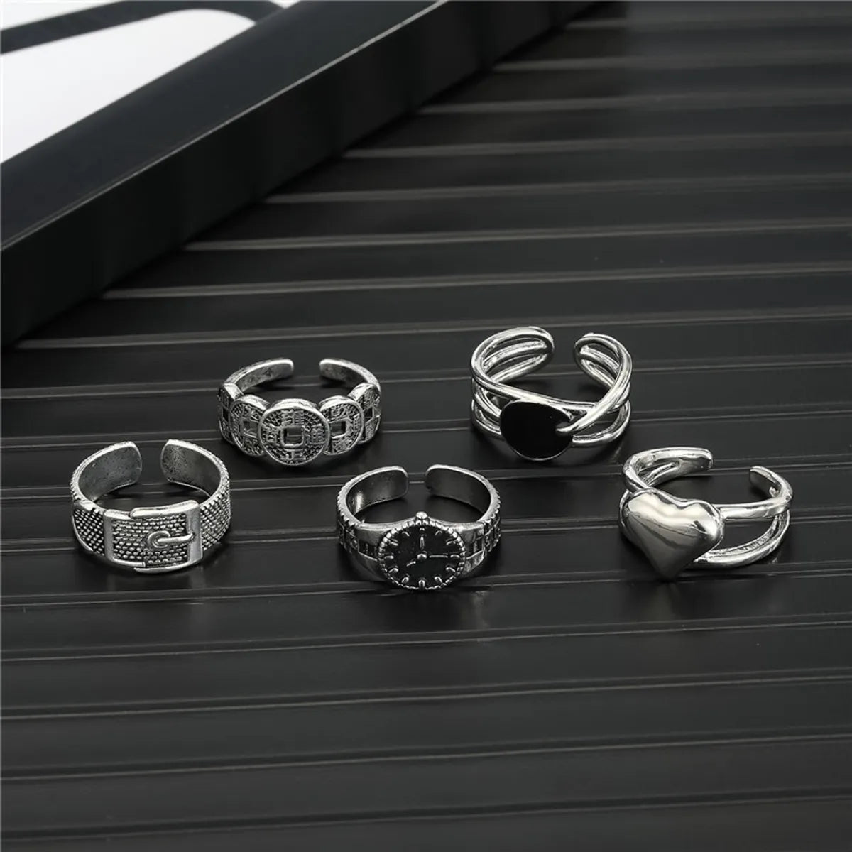 Ladies wedding ring sets-Wholesale Retro Watch Type Coin Heart Open Ring