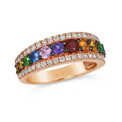 Ladies diamond wedding rings-Strawberry Gold Multi Sapphire and Colored Stone LeVian Ring