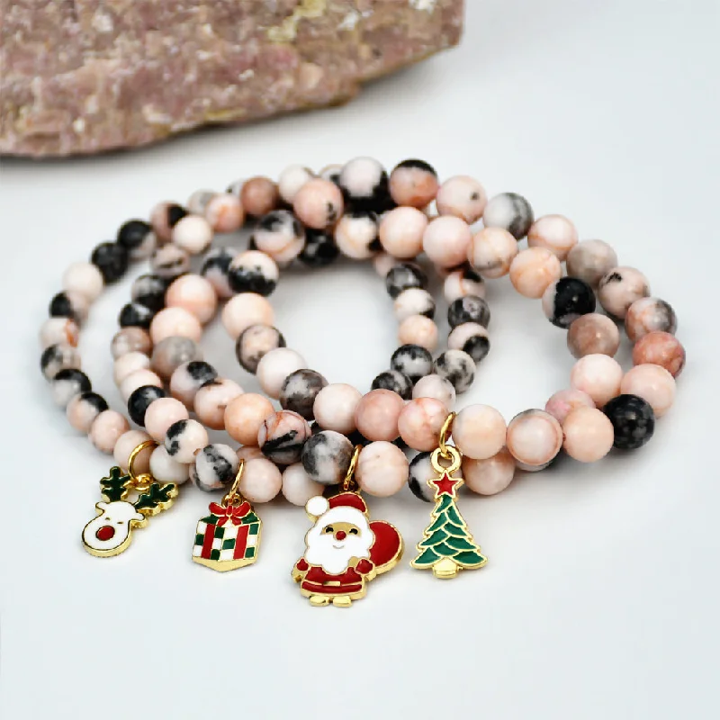 Ladies beaded bracelets-Cute Christmas Streetwear Christmas Tree Santa Claus Elk Natural Stone Bracelets In Bulk