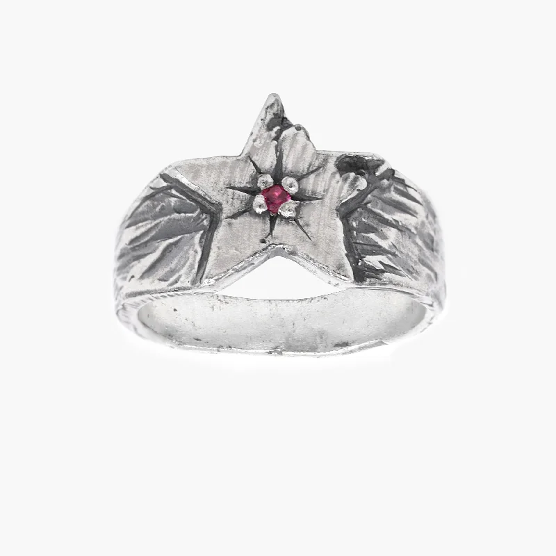 Ladies pink sapphire rings-Star Sterling Silver Ring With Red Garnet Stone