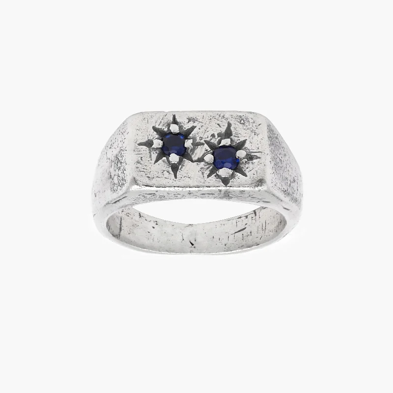 Ladies rose gold rings with diamonds-Duo Sapphire Gemstone Sterling Silver Ring