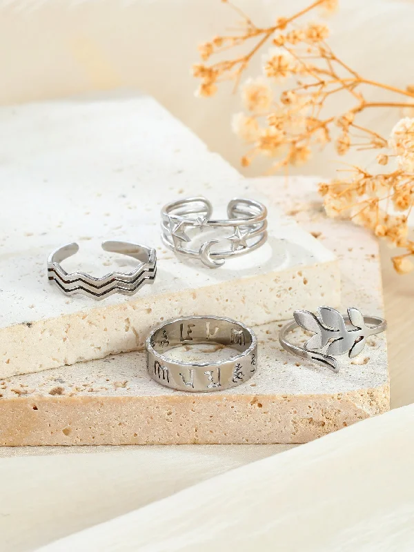 Ladies mixed metal rings-304 Stainless Steel Casual Commute Leaf Star Waves Rings