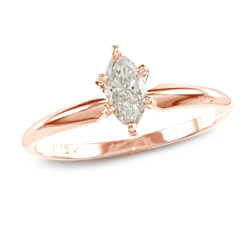 Ladies round diamond engagement rings-Auriya 14k Rose Gold 2/5ctw Solitaire Marquise Diamond Engagement Ring