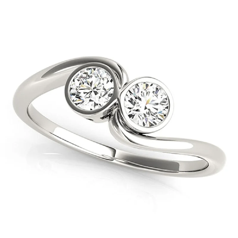 Ladies split-shank engagement rings-Auriya Round 1ct TDW Bezel Set Diamond 2-Stone Engagement Ring 14K Gold