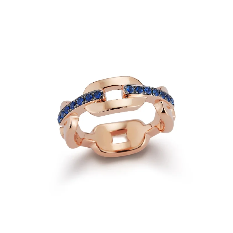 Ladies eternity rings-SAXON 18K GOLD AND BLUE SAPPHIRE BAR FLAT CHAIN LINK RING