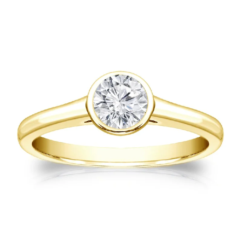 Ladies double halo engagement rings-Auriya 14k Gold 1/3 carat TW Bezel-set Solitaire Diamond Engagement Ring (H-I, VS1-VS2)