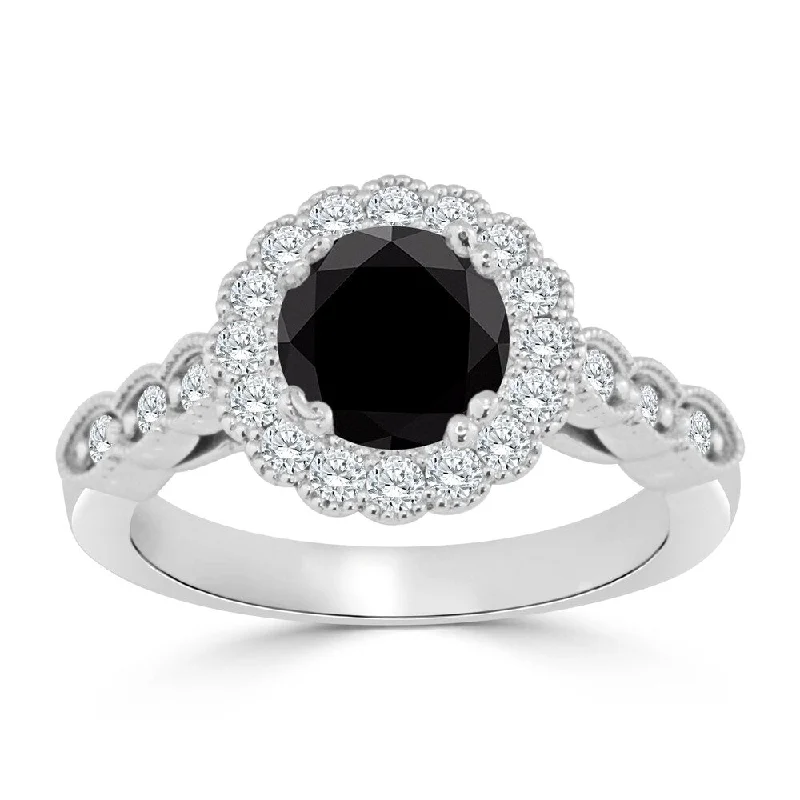 Ladies heart-shaped engagement rings-Auriya 14k Gold 1 1/2ctw Vintage Halo Black Diamond Engagement Ring (H-I, I1-I2)