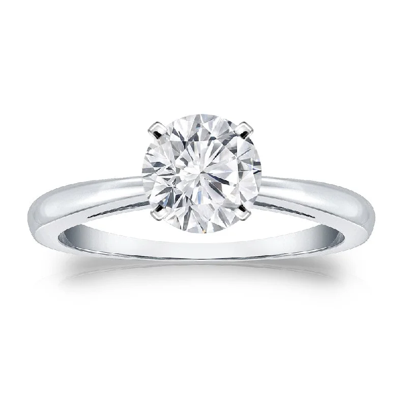 Ladies engraved engagement rings-Auriya Platinum 1 carat TW Round Solitaire Diamond Engagement Ring (H-I, VS1-VS2)