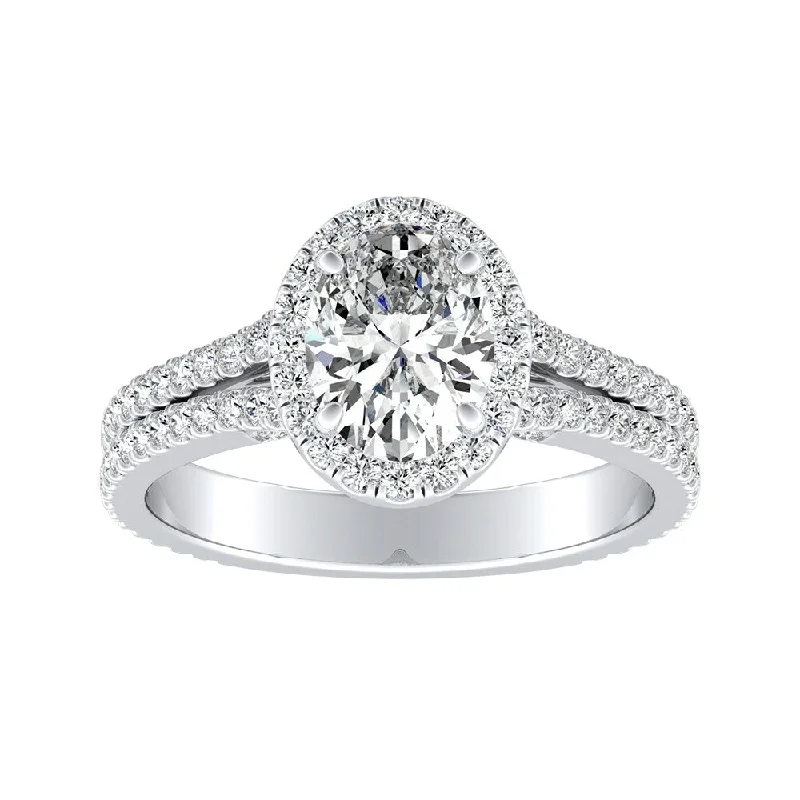 Ladies vintage engagement rings with sapphires-Auriya Platinum 9/10ctw Oval-cut Halo Diamond Engagement Ring (H-I, SI1-SI2)