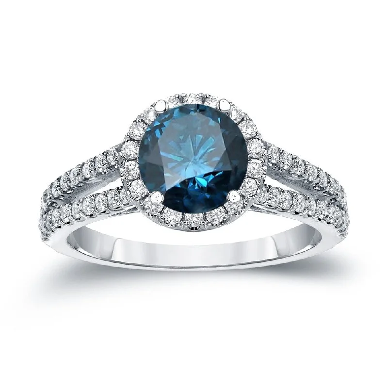 Ladies engagement rings with side stones-Auriya 1 1/3ctw Round Halo Blue Diamond Engagement Ring 14k Gold