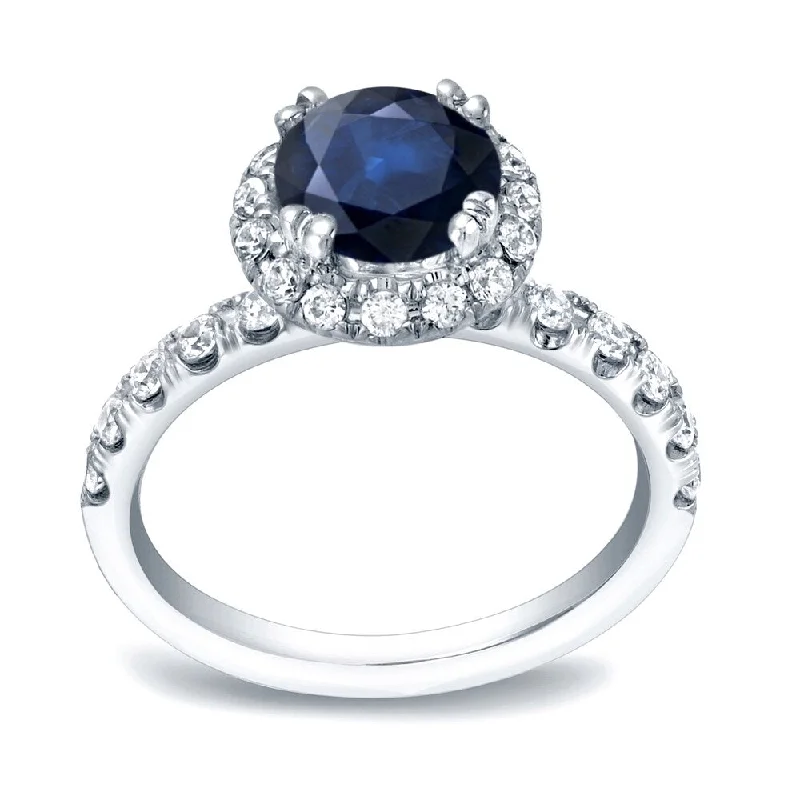 Ladies oval diamond engagement rings-Auriya Round 3/4ct Sapphire and 7/8ctw Halo Diamond Engagement Ring 14K Gold