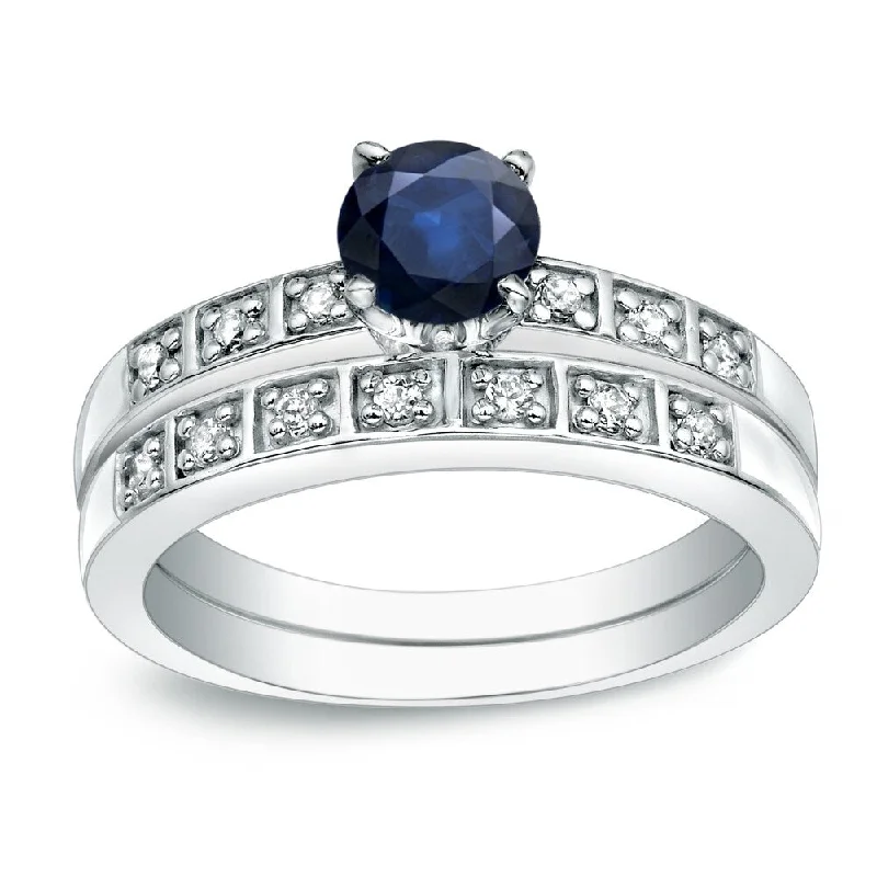 Ladies subtle engagement rings-Platinum 4/5ct Sapphire and 1/5ct TDW Diamond Engagement Ring Set by Auriya