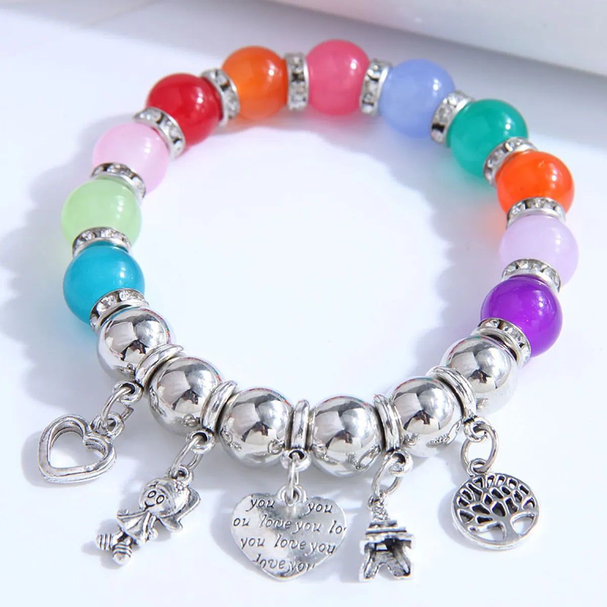 Ladies holiday bracelets-Fashion Metal Color Beads Multi-element Pendant Acrylic Bracelet