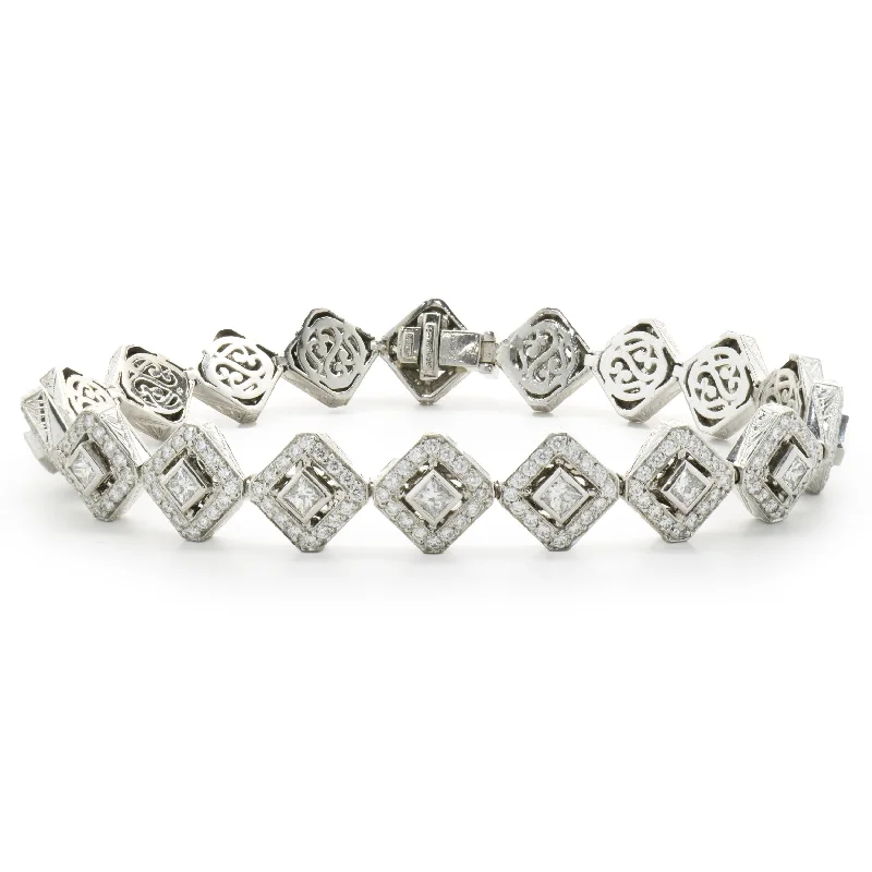 Ladies pearl bangles-Michael Beaudry Platinum Diamond Kite Shape Inline Bracelet