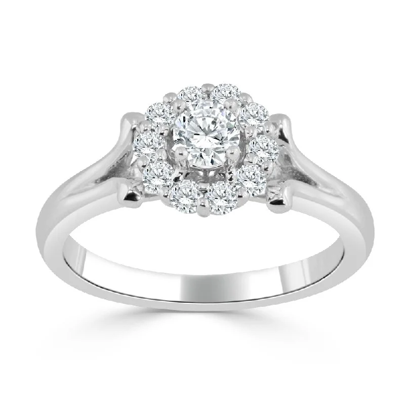 Ladies classic solitaire engagement rings-Auriya Floral Inspired 1/2ctw Round Halo Diamond Engagement Ring 14k Gold