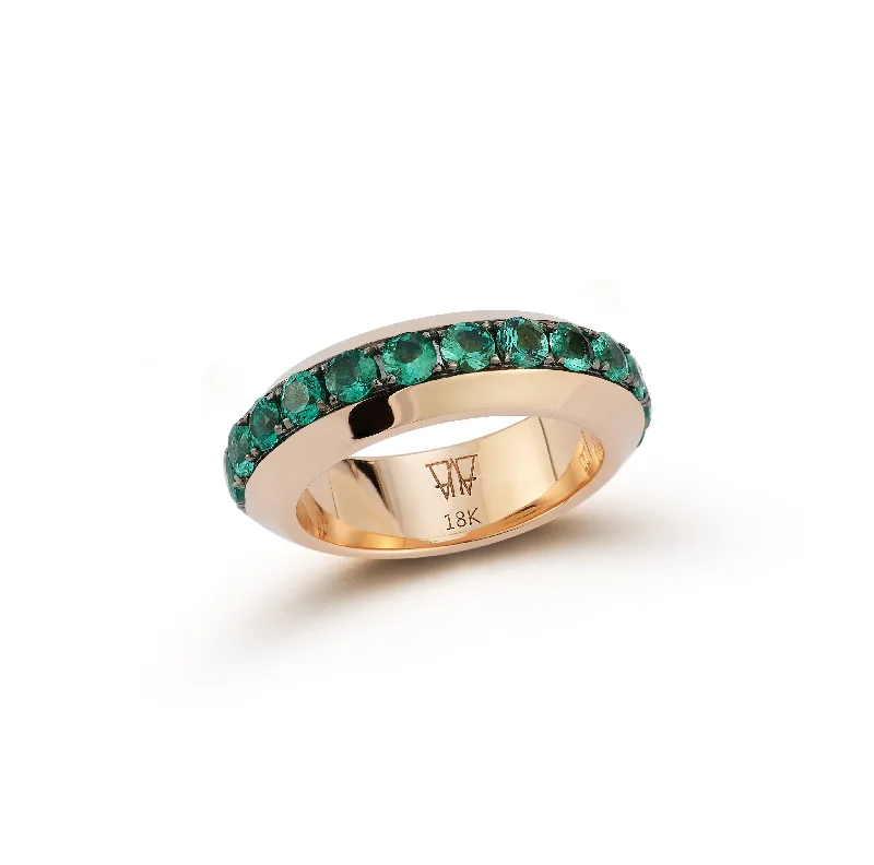 Ladies modern rings-GRANT 18K GOLD AND GREEN EMERALD ANGLED BAND RING