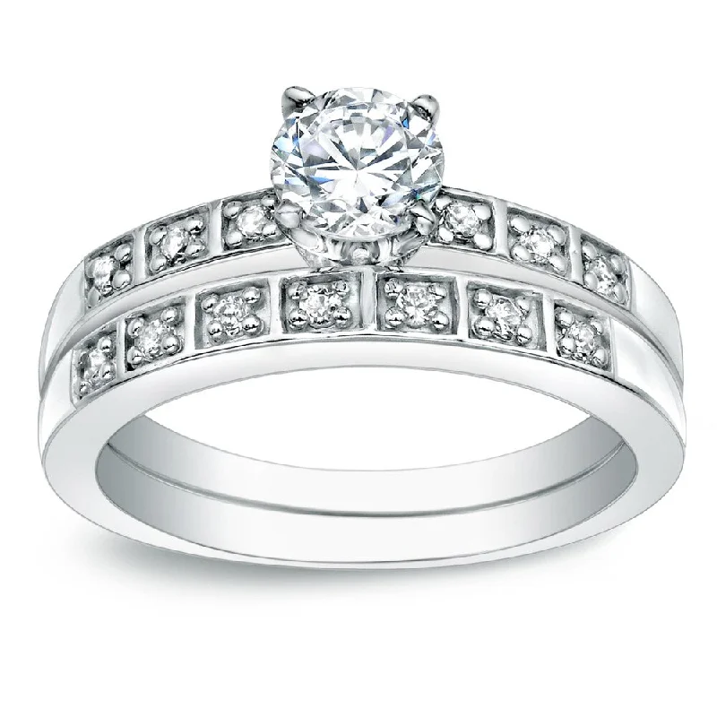 Ladies stackable engagement rings-Auriya Platinum 5/8ct TDW Certified Round-cut Diamond Engagement Ring Bridal Set