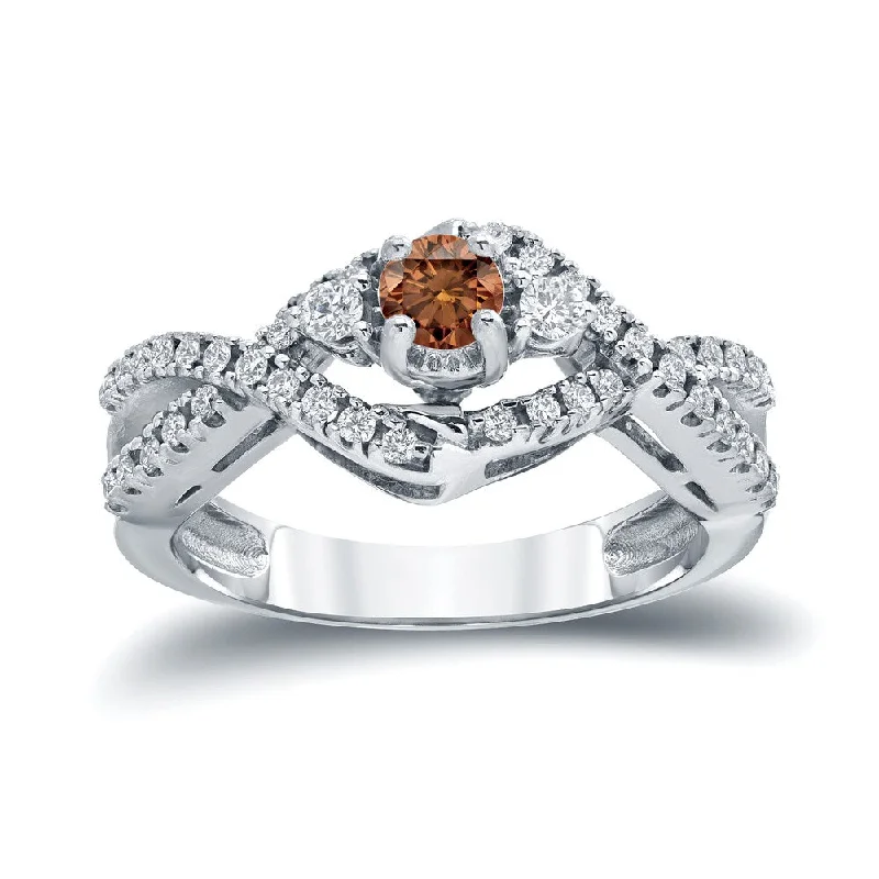 Ladies platinum engagement rings-Auriya 1/2ctw 3-Stone Infinity Brown Diamond Engagement Ring 14k Gold (H-I, I1-I2)