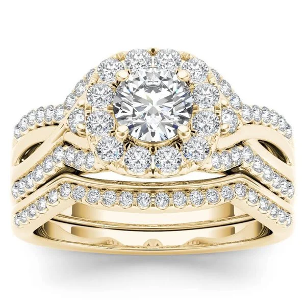 Ladies antique halo engagement rings-De Couer 14k Yellow Gold 1 1/4ct TDW Diamond Halo Engagement Ring Set with One Band