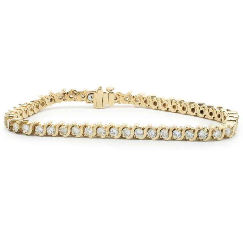 Ladies crystal bracelets-14 Karat Yellow Gold Diamond S Link Tennis Bracelet