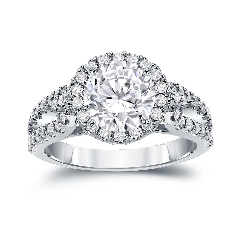 Ladies designer engagement rings-Auriya Round 2 1/3ctw Halo Diamond Engagement Ring 14k Gold Certified (H-I, SI1-SI2)