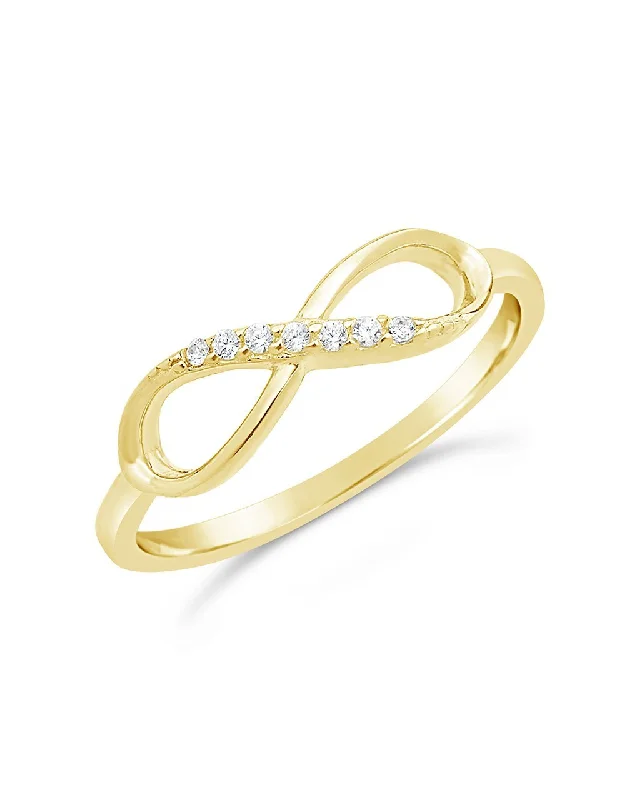 Ladies topaz rings-14K Gold Plated Sterling Silver Pave CZ Infinity Ring