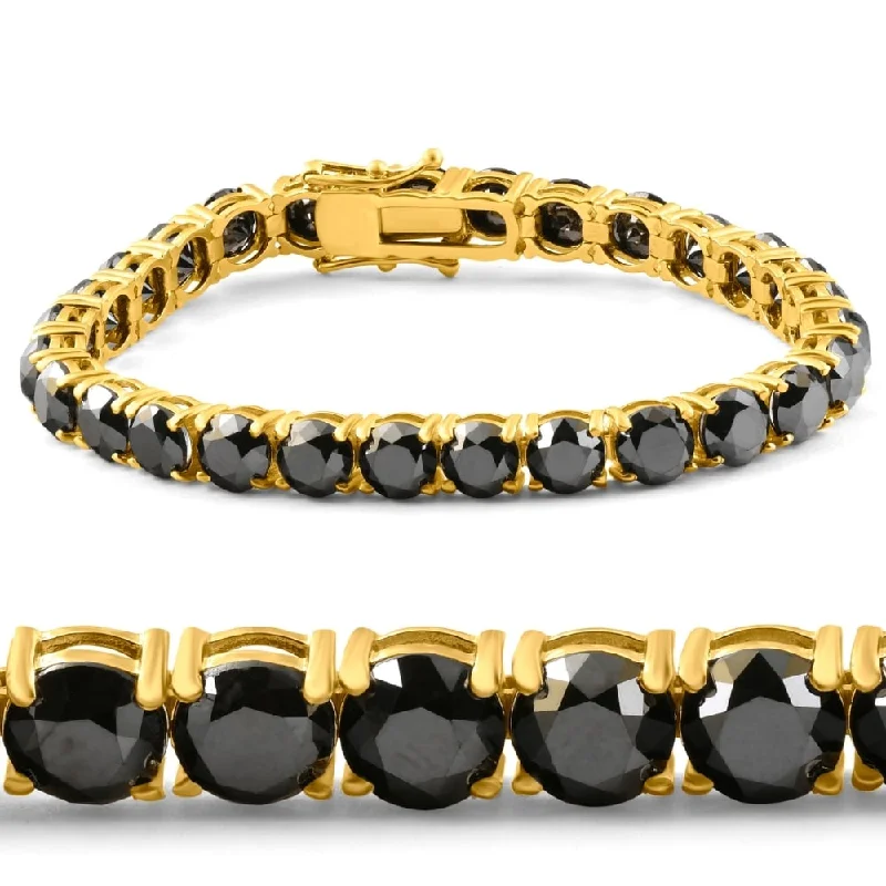 Ladies cuff bangles-35Ct Black Diamond Yellow Gold Women's Tennis Bracelet 7"