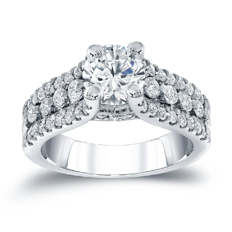 Ladies unique diamond engagement rings-Auriya Platinum 1 1/2ct TDW Round Cut Diamond Engagement Ring