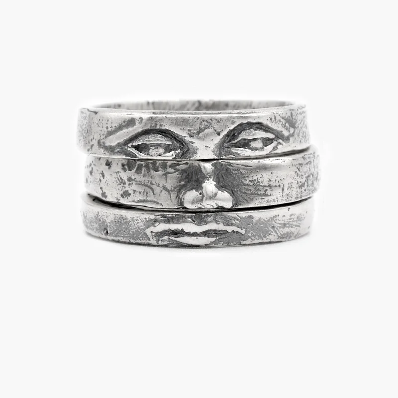 Ladies cluster rings-Triple Bands Sterling Silver Face Ring