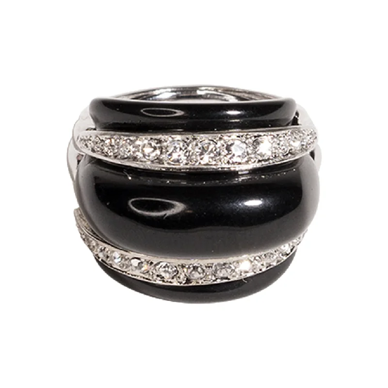 Ladies gold rings-Black & Crystal Dome Ring