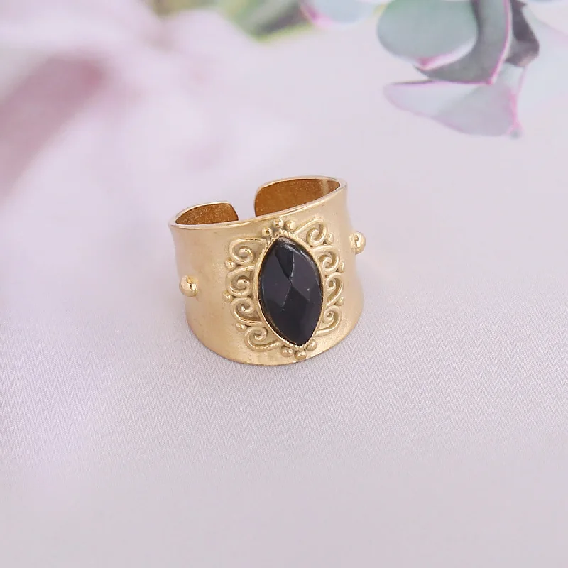 Ladies flower design rings-New Stainless Steel Inlaid Natural Stone Crystal Multi-layer Ring For Women