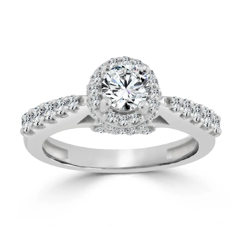 Ladies elegant engagement rings-Auriya 1ctw Round Halo Diamond Engagement Ring 14k Gold