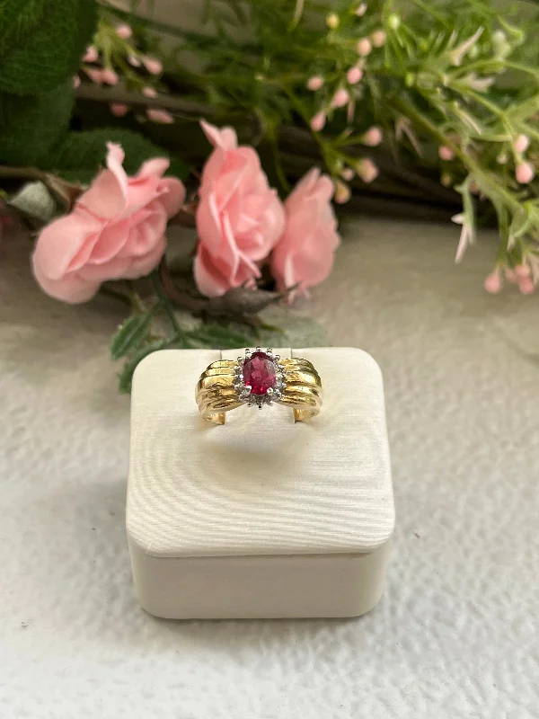 Ladies double-band rings-Pink Tourmaline Oval Fancy Ring