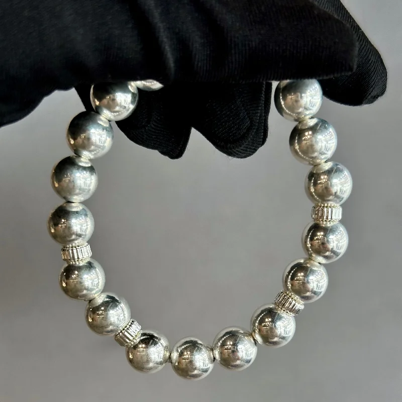 Ladies luxury bangle bracelets-Vintage Silver Ball Bracelet – Stretch Bracelet Made to Fit Most, Timeless & Elegant Design