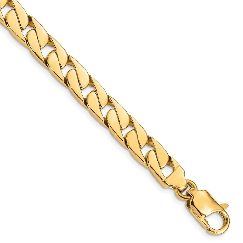 Ladies charm bracelets-14k Yellow Gold 8.00mm Hand-polished Long Link Half Round Curb Chain Bracelet, 8"